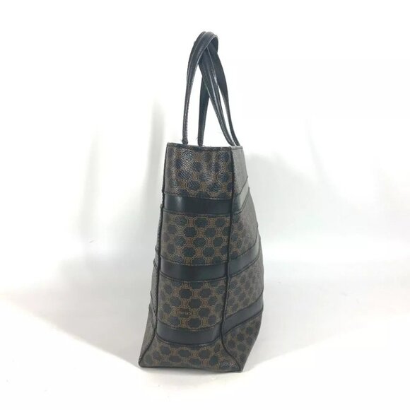 CELINE vintage Macadam Hand Bag Shoulder Bag Tote Bag Leather Black/Brown - Picture 3 of 14